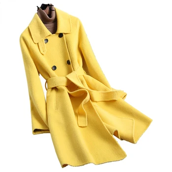 2021 Есен Ново Палто за Жени, Яке, 100% Вълна палто, Дамска Тънка Двустранен Вълнена Горна дреха със средна дължина, Casado Inverno Feminine F