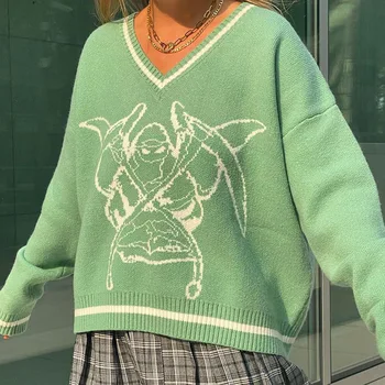 Дамски Свободни Ежедневни Пуловери С V-образно деколте и Принтом 