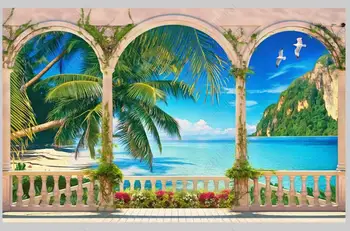 2021 Потребителски Стенописи, 3D Тапети Европейската Хол Разтегателен Фонови Картинки Римска Колона Плажен Пейзаж