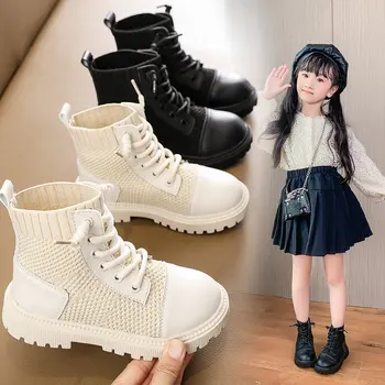 Crochet Дишащи Обувки, Обувки за момичета, Есента 2021, Нови Къси ботуши от дебела подметка, Детски обувки за юноши, Однотонная Детски обувки