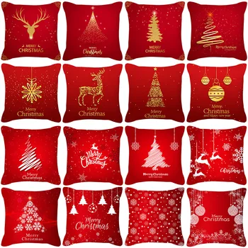 45 См Червен Цвят Коледна Калъфка С Коледните Орнаменти 2021 Коледа Навидад Подарък-Коледна Калъфка С Принтом Снежинки