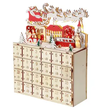 Адвент Календар 24 Дни Коледен Обратното Броене Домашни Дървени Орнаменти на Украса Led Подсветка Кутии САМ Осъществяване на Занаятите
