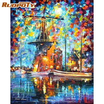 RUOPOTY Абстрактна Боята По Номера Набор от Бои за Оцветяване На Цифрите На Платно Колоритен Пейзаж Стенен Арт Подарък За Възрастни Картини