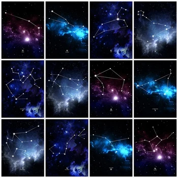 5D Diamond Модел Galaxy Звездна Нощ Диамантена Бродерия 12 Съзвездия Комплекти На Кръстат Бод Пълен с Квадратен Кристал Мозайка Изкуство