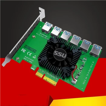 PCI Express X4 20 GB от 1 до 6 Странично Card PCI-E до PCI-E Адаптер, PCIE Слот 4X до 16X USB 3.0 Странично Удължител За Майнинга Биткойнов