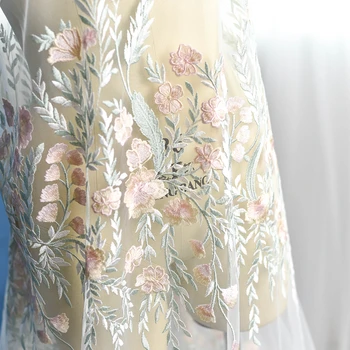 50 см/лот 130 см ширина с Цветни 3D клони бродирана дантела и плат, булчински рокли с тъканната мрежа 