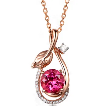 18 k розово злато цвят рубинено-червен кристал скъпоценен камък висулка верижки и колиета s за жени огърлица с диаманти луксозна бижутерия...
