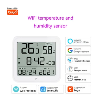 WiFi Сензор за температура и влажност на Графити Влагомер Sasha Термометър Часовник с Голям Екран, Будилник Интелигентен Детектор Връзка
