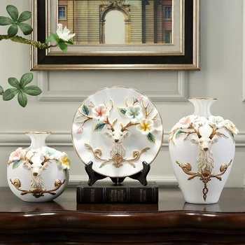 3 бр./компл. Керамична ваза 3D Стереоскопическая аранжировка от сухи цветя, качающаяся чиния, украса за влизане в хола, украса за дома