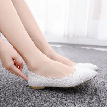 Бели дантелени обувки на плоска подметка, фини обувки с отворени пръсти, удобни дамски ежедневни обувки на плоска подметка за бременни, дамски обувки за сватбени партита