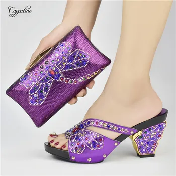 Purple Комплект обувки и чанта в африканския стил За жени, дамски летни обувки на платформа, подходяща за дамска чанта, обувки-лодки, клатч, Sloffen Y1-3