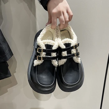 Малки кожени дамски обувки в британския стил в стил ретро, есен-зима 2022, Нов стил, удебелена обтегач на колана, Универсална дамски обувки
