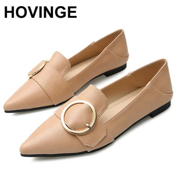 HOVINGESpring/ Нови дамски обувки на плоска подметка с остри пръсти, обикновена ежедневни модни гумени Mujer
