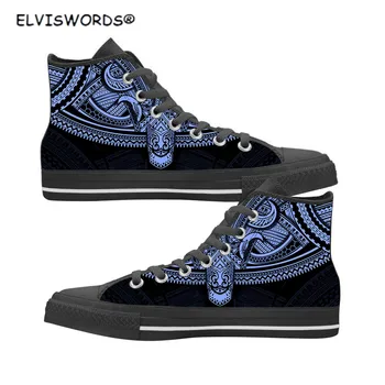 ELVISWORDS/Дамски Обувки С Полинезийским Принтом, Удобни Високи Стилни Обувки за Дамите, Тийнейджърката Дамски Модни Вулканизированная Обувки на Плоска подметка