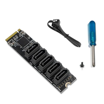 M. 2 NGFF PCIE B-Key Sata към SATA 3,0 5-портов карта за разширяване на 6 Gbit/с Адаптер JMB585 Чипсет M. 2 NVME за SATA3.0