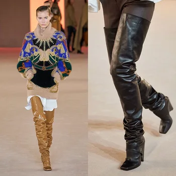 Новият треньор на Европа показва високи токчета ботуши до коляното панталони дамски ботуши индивидуалност мода куп куп големи ярды Уелингтън ботуши