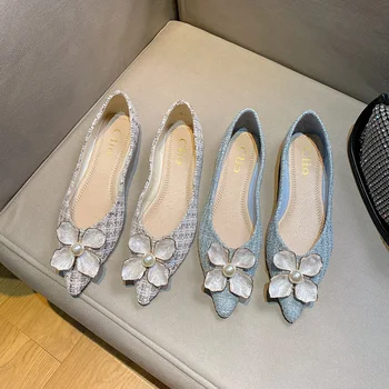 2022 Пролетта на нови универсални обувки на плоска подметка с отворени пръсти в приказен стил с цветен модел, женски перлено-бели пролетно-есенни дамски обувки без закопчалка