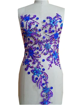 A3 Нетни ръчна работа ослепително виолетово шият Кристали апликация кристали ивици 65*30 см DIY рокля аксесоар