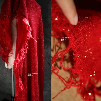 Тъкани модел червени със златна линия обещаваща дизайнерски плат лейси плат Сватбена Рокля Тюл материя за пэчворка