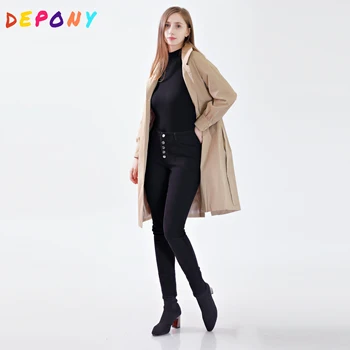 2020 Есента женски тренч Depony, Ежедневното однобортное Дълга козина, дамски връхни дрехи цвят каки