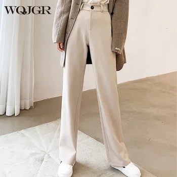 WQJGR Панталони за Жени с Висока Талия Ежедневните Свободни Панталони Пълна Дължина Женски 2020 Есен Зима Корейската Мода Елегантен Прилив на