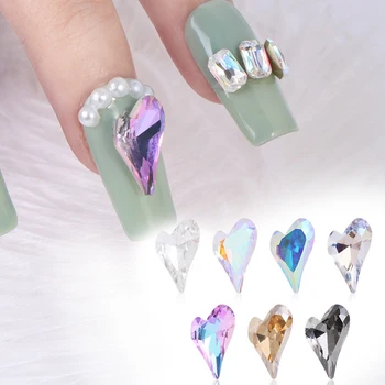 10 бр/пакет 3D Изогнутое Сърцето Дизайн нокти Планински кристал K9 Стъкло Заостренное Дъното на Crystal Камък Скъпоценни камъни САМ AB Цветни Аксесоари За маникюр XM #3