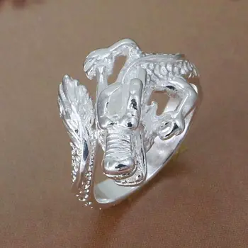 Размер R054: отворено оптовое пръстен със сребърно покритие, сребро модни бижута, Пръстен с Глава на Дракон-Отворено / bdoajuvasm