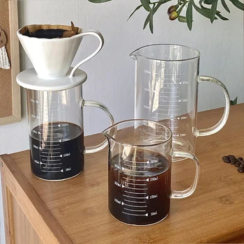 Стъклена кана за кафе със скалата, Дебели кафе машина, кана за Кафе ръчно готвенето, Проста термостойкая стъклена скала, Мерителна чаша с голям капацитет