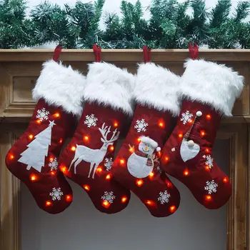 Коледни Чорапи С Led Осветление, Светещи Чорапи С Участието на Лос и на Дядо Коледа, Подарък Чорапи За Коледната Елха, дом на Камината, Подвесное Украса, Нов Q1t3
