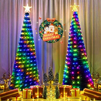 1.8 M 304 LED RGB Замяна Външна Осветени Изкуствена Коледна Елха Коледна Конична коледно Дърво със Звезда Topper за Празничен Декор