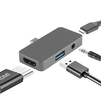 4 в 1 Мултифункционален Да Pad Pro MacBook Pro C USB Хъб Type C До 4K, HDMI-съвместим + AUX жак 3,5 мм + USB3.0 + Адаптер Pd-център
