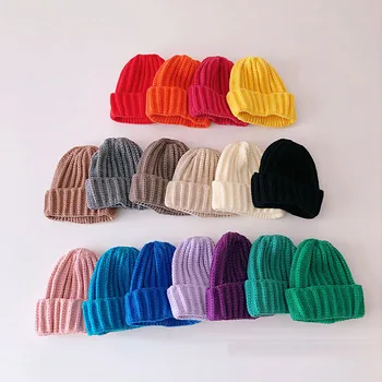 15 цвята, корейската ярка детска вълнена шапка есенно-зимния однотонного цветове за мъже и жени, детска топло вязаная шапка с swirls и хедж