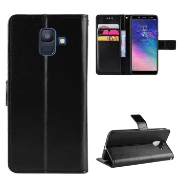 Чанта-портфейл от изкуствена кожа с поставка и отделения за кредитни карти За Samsung Galaxy А6 А7 А9 2018 A6 PLUS A9S A750