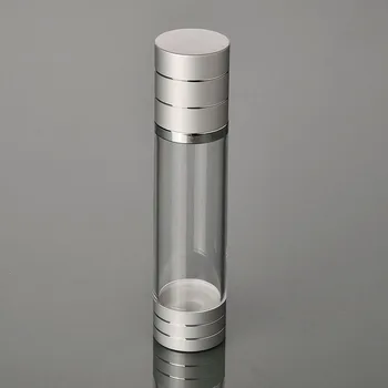 100 МЛ сребърна безвоздушная бутилка от прозрачно тяло матова сребърна линия делото за лосион/емулсия/серум/тонер/избелване на течна есенция опаковка
