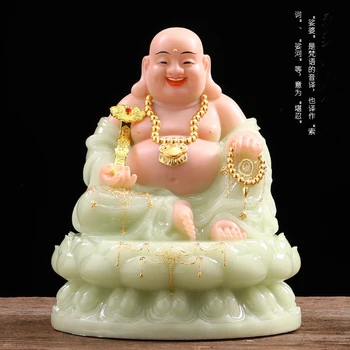 2023 Азия ДОМАШЕН МАГАЗИН 5А нефритови клас статуя на Буда Носи късмет, пари Богът на богатството Набира богатство статуя на буда Майтрейя Мамон