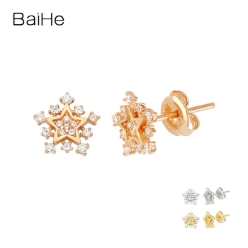 BAIHE Solid 14K Бяло/Жълто/Rose Gold-H/SI Естествени Диаманти Обици-карамфил Звезда с форма на Женски Мъжки Сватба Бижута oorbellen