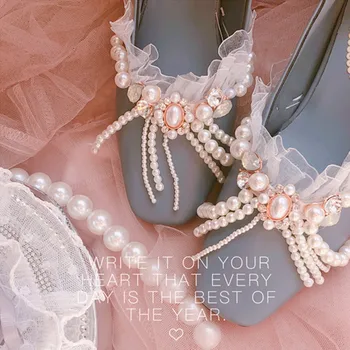 Дамски обувки на среден ток с четки в стил Лолита 